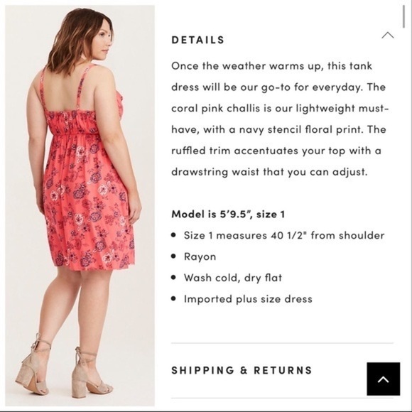 Torrid Coral Floral Print Ruffle Challis Tank Dress Size 2 - Picture 4 of 16
